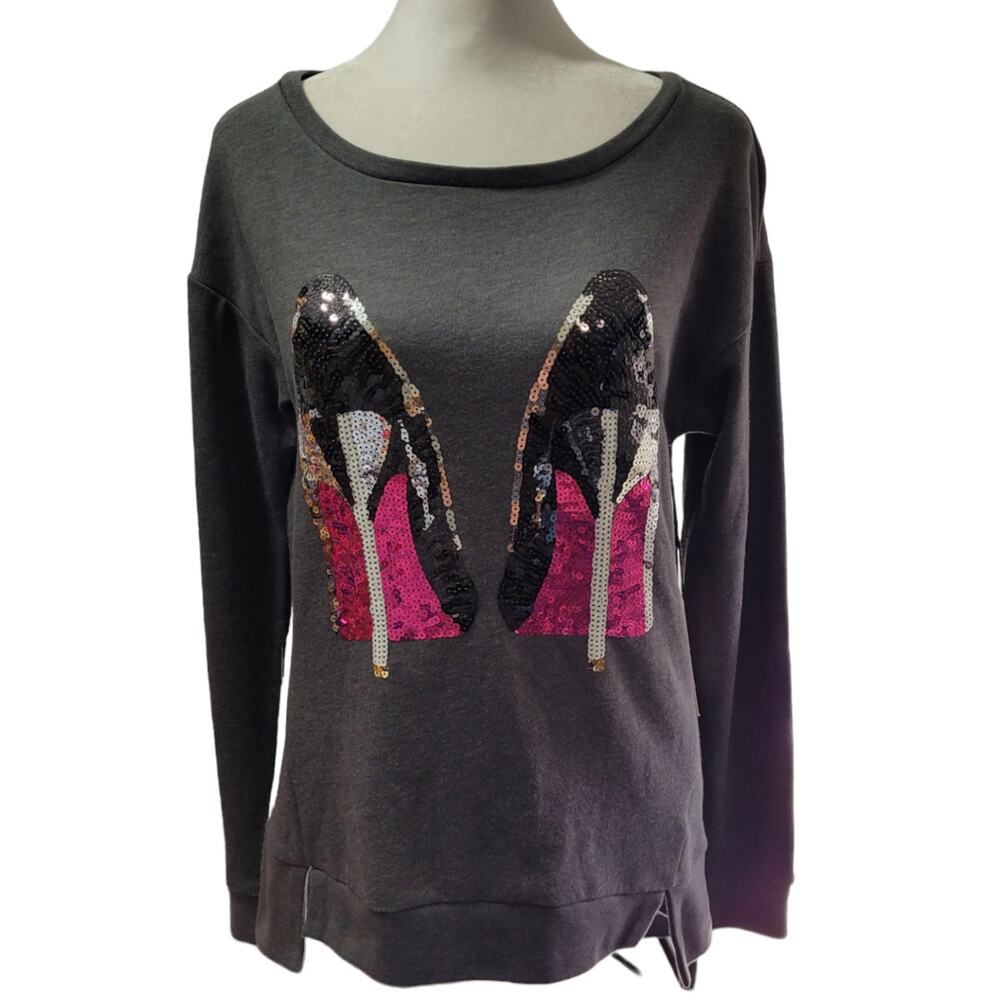 NWT Juicy Couture Sequin Heels Pullover Top Y2K Glam Coquette Graphic Small